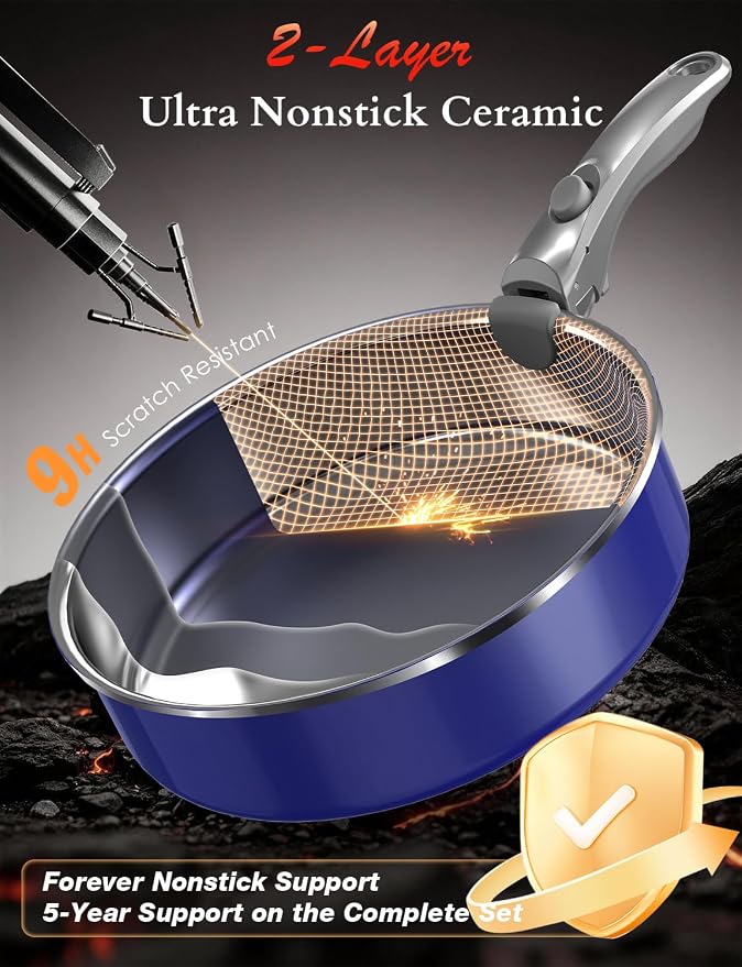 Pro DUXANO 12PC Nonstick Pots and Pans Set&Hybrid 3-Ply Stainless Steel Skillet - Image 4