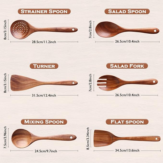 6Pcs Wooden Utensil Set, Natural Acacia Wooden Spoons - Image 2