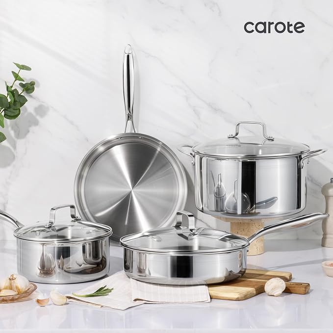 CAROTE 21pcs Tri-Ply Stainless Steel Cookware Set, Pots and Pans Set, Non Toxic - Image 8