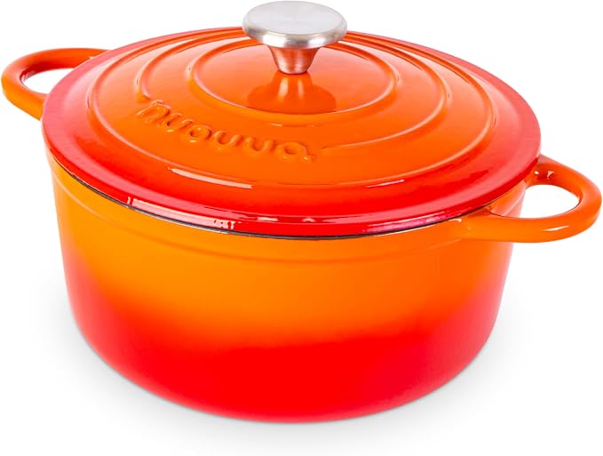 Cast Iron Pot with Lid – Non-Stick Ovenproof Enamelled Casserole Pot, Oven Safe by Nuovva