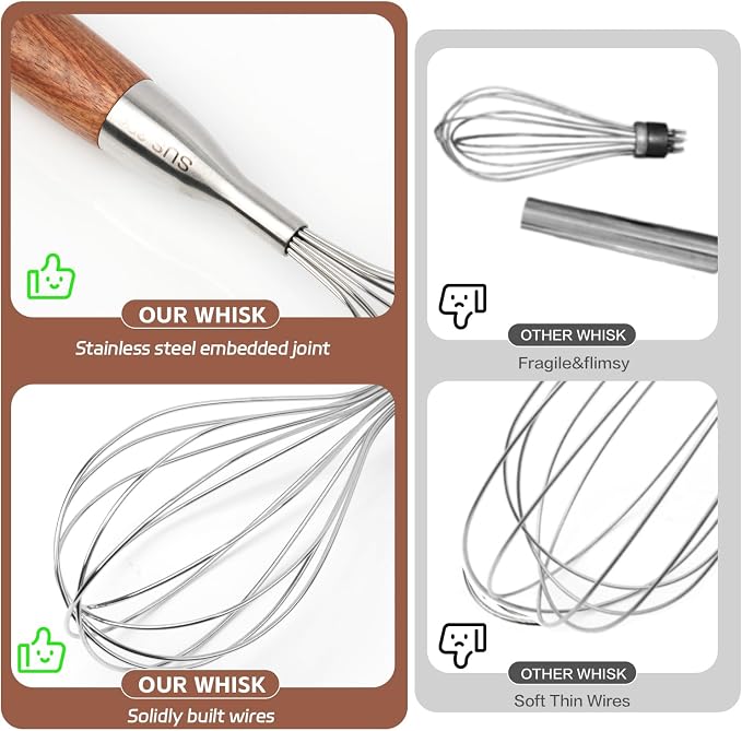 Stainless Steel Whisk Wooden Handle Metal Whisk Balloon Wire Baking Whisks - Image 3