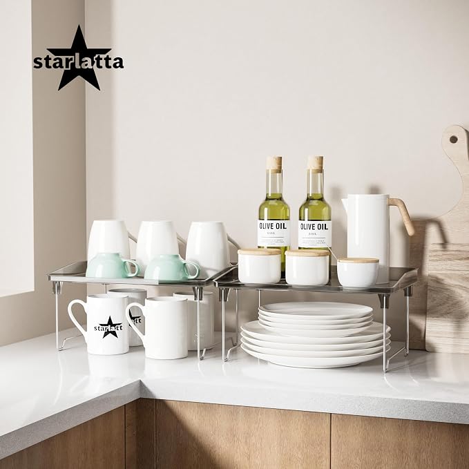 STARLATTA 2 Pcs Cabinet Organizer Shelf，Stackable Kitchen Counter Shelves - Image 2
