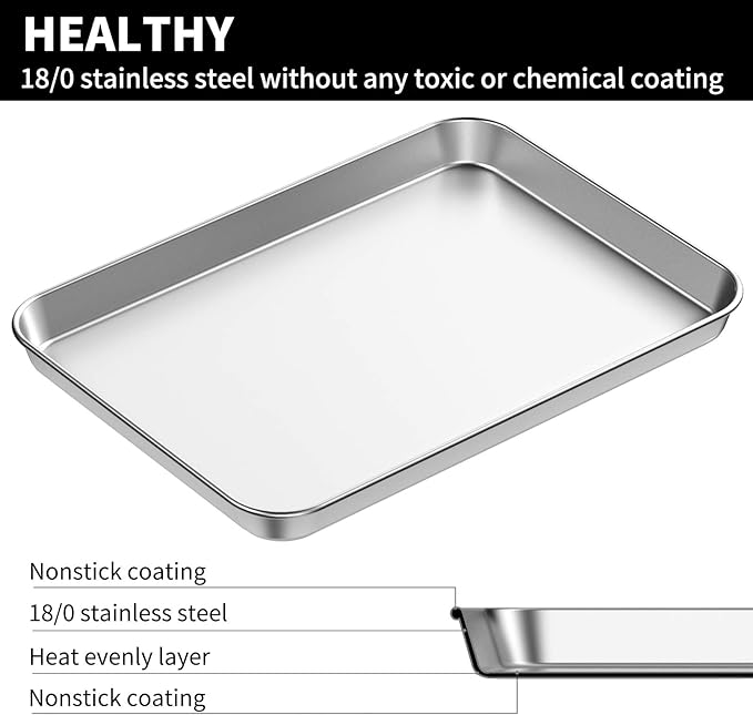 Baking Sheet Set of 2, Bastwe 18 inch Commercial Grade Stainless Steel Baking - Image 3