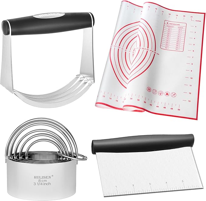 HULISEN Stainless Steel Biscuit Cutter Set, Silicone Mat, Pastry Scraper and by HULISEN