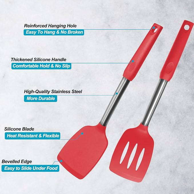 Silicone Spatula and Cooking Spoon, 5 Pack Non-Stick Cooking Utensils - Image 3