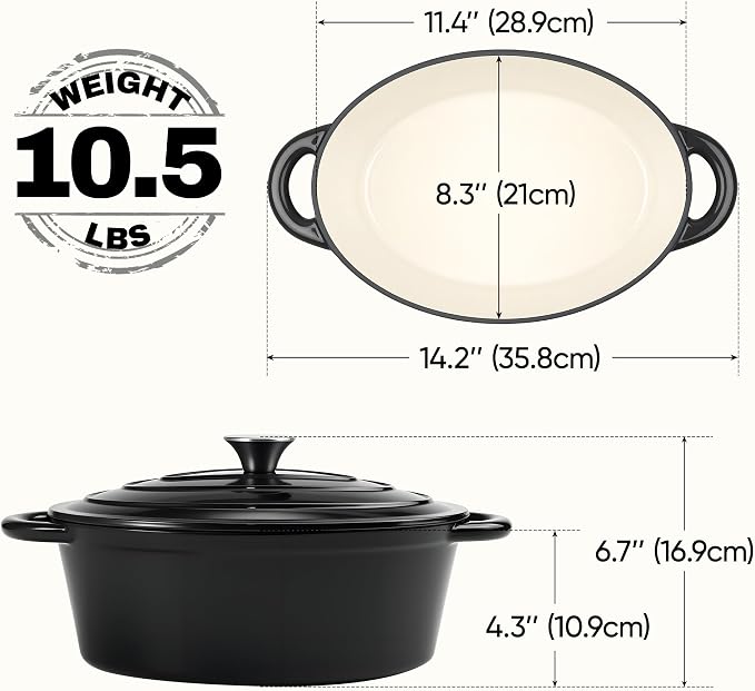 Oval Dutch Oven for Bread Baking, 4.5 Quart Non Stick Enameled Cast Iron Dutch - Image 3