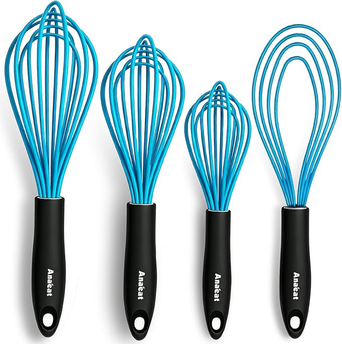 Anaeat Silicone Kitchen Whisk Set of 4, Milk and Egg Beater Blender by Anaeat
