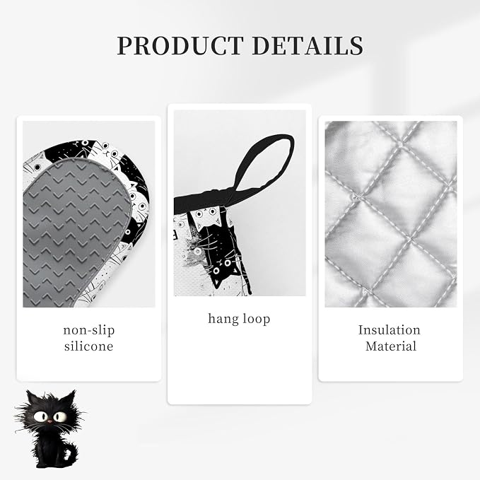 Black Cat Oven Mitts and Pot Holders Sets 3PCS, Cat Silicone Heat Resistant - Image 3