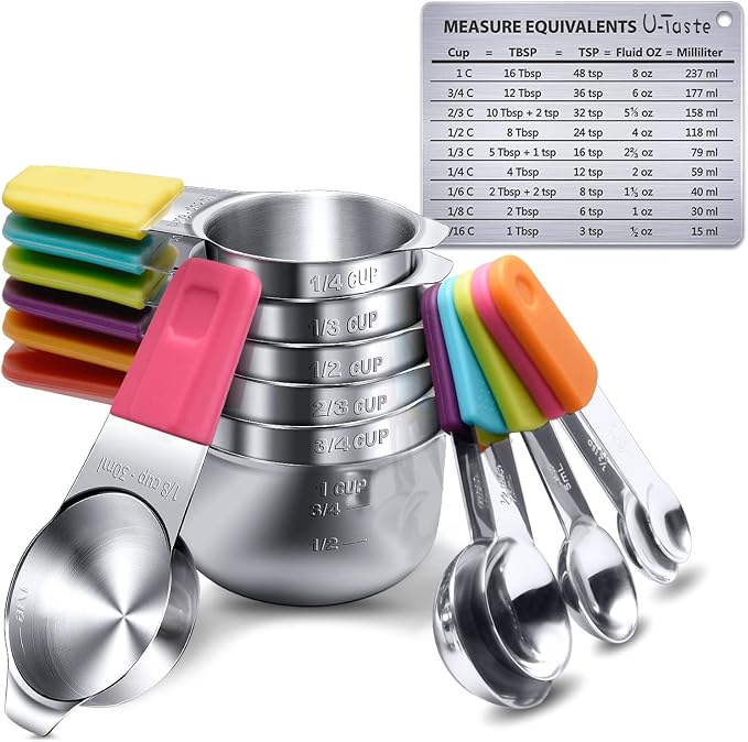 Measuring Cups, U-Taste Magnetic Measuring Cups and Spoons Set of 13 in 18/8 by U-Taste