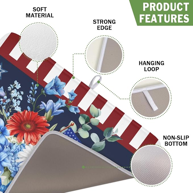 4th of July Dish Drying Mat for Kitchen Counter Patriotic Red Blue and White - Image 3