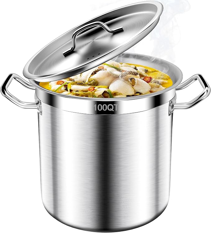 Stainless Steel Stock Pot, 100 QT Large Stock Pot by AUFETQ