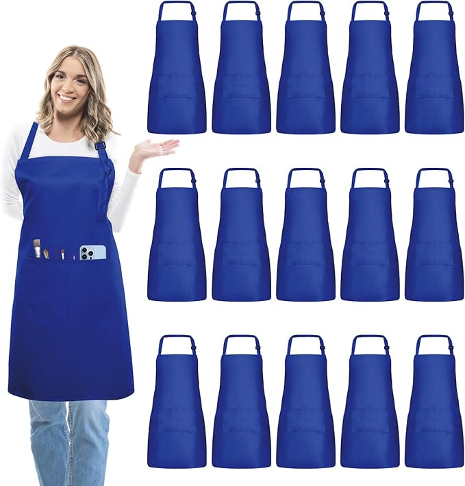15 Pcs Adult Aprons Bulk with Pockets Adjustable Bib Chef Apron by IMERAGO