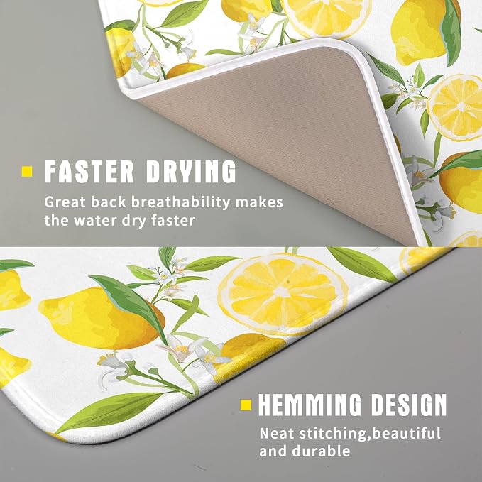 Lemon Dish Drying Mat for Kitchen Counter Spring Summer Microfiber Absorbent - Image 3