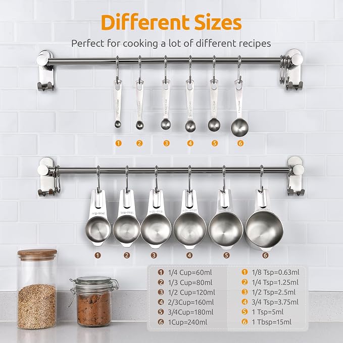 Measuring Cups and Spoons 12 Pieces: U-Taste 18/8 Stainless Steel Kitchen Metal - Image 2