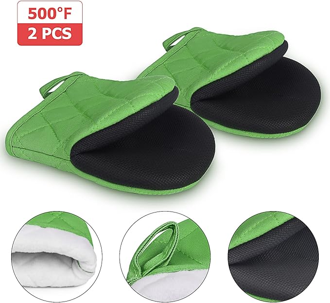 Short Oven Mitts, Heat Resistant 500°F, Silicone Grip Kitchen Gloves, Non-Slip - Image 3