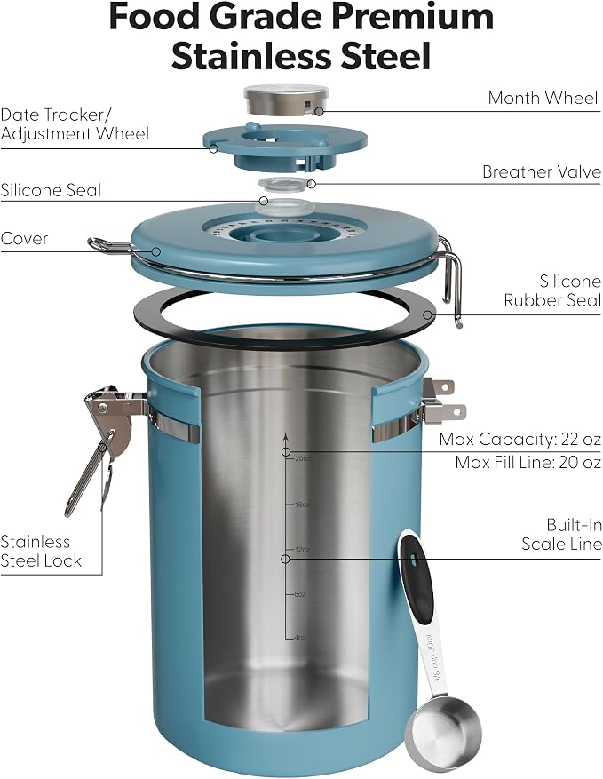Veken Coffee Canister with Window, Airtight Stainless Steel Kitchen Food - Image 7