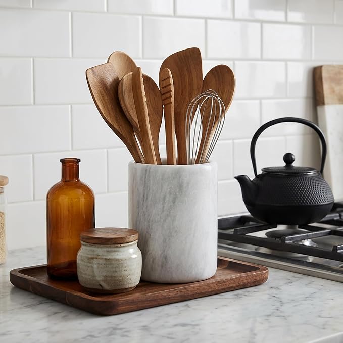 Radicaln Marble Utensil Holder 6.5" Inches White Handmade Spoon Holder - Image 3