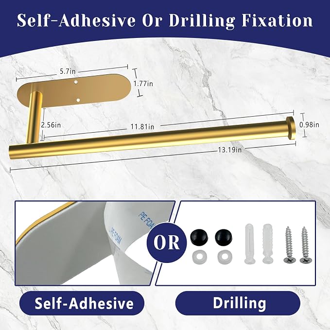 Paper Towel Holder, Self Adhesive or Drilling Paper Towel Holder Under Cabinet - Image 6