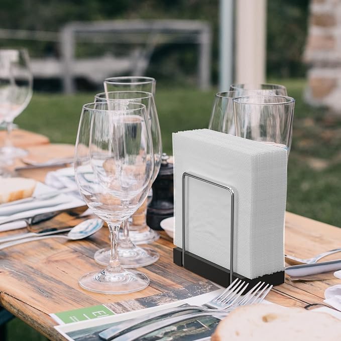 Napkin Holder for Table, Bamboo Iron Standing Napkin Dispenser for Kitchen - Image 3