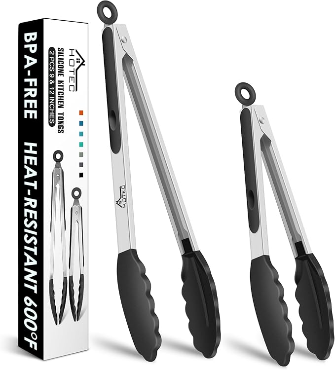 HOTEC Premium Stainless Steel Locking Kitchen Tongs by Hotec