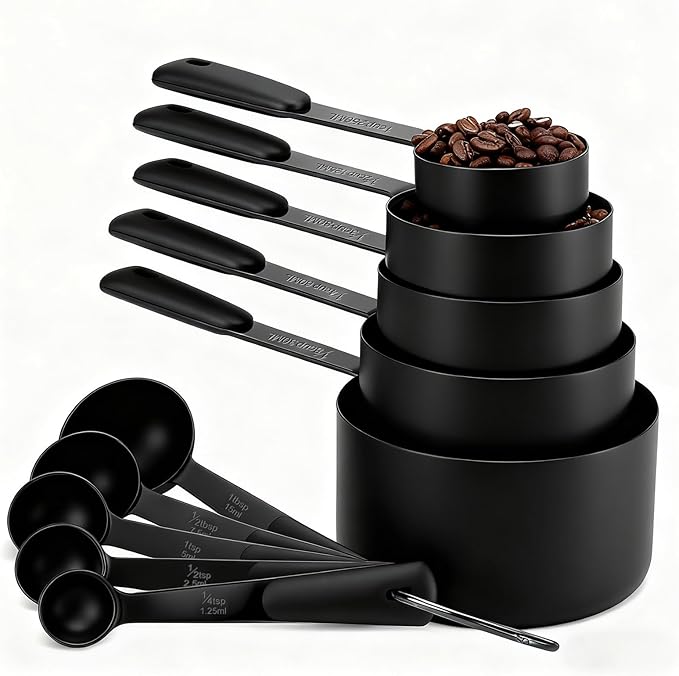 Bopei Measuring Cups and Spoons Set, Titanium-Plated Matte Black Stainless by Bopei