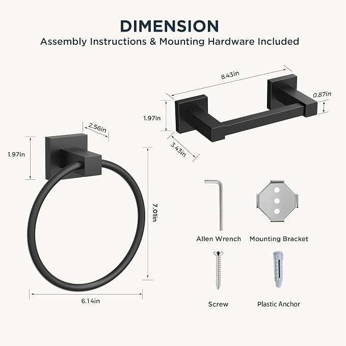 FORIOUS Toilet Paper Holder Wall Mount and Hand Towel Ring Set, SUS 304 - Image 7
