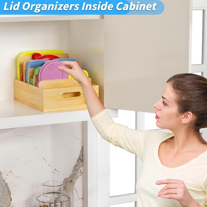 Kiasthome Bamboo Lid Organizers Inside Cabine, Kitchen Cabinet Organizer - Image 3