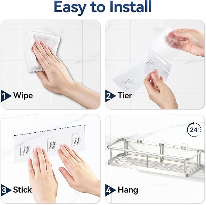 YASONIC Shower Caddy Adhesive, No Drill Bathroom Organizers, Rust Proof Shower - Image 7