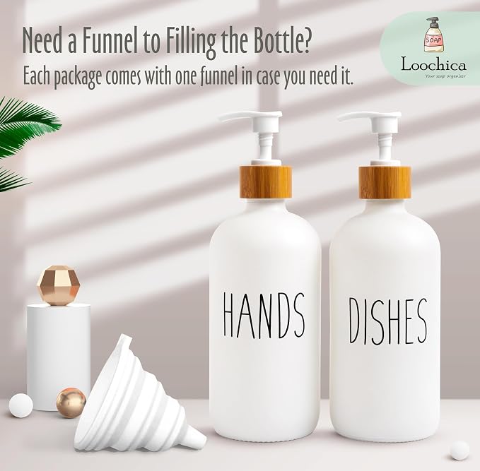 LOOCHICA 2 Pack White Glass Soap Dispenser Set - Image 4