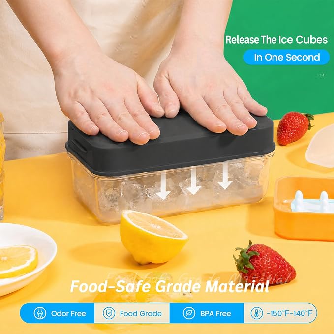 Ice Cube Tray with Lid and Bin, PHINOX 56 pcs Ice Trays - Image 2