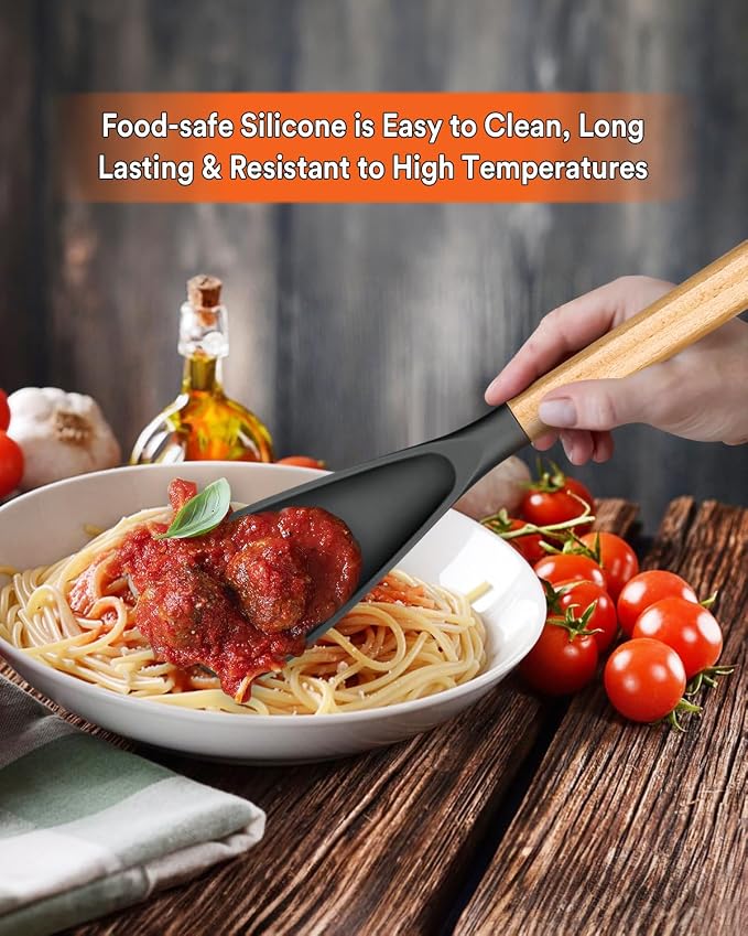 Cooking Spoon for Nonstick Cookwares, Wood Handle Spoon for Mixing, and Scrape - Image 3
