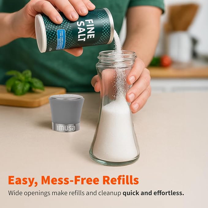 IMUSA Salt Shaker and Pepper Grinder Set – 2 Pack Glass Salt Shaker and Pepper - Image 5