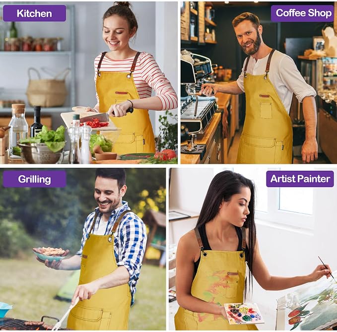 Chef Apron for Men Women with Gift Box Pack, Cross Back Apron with Pockets for - Image 6