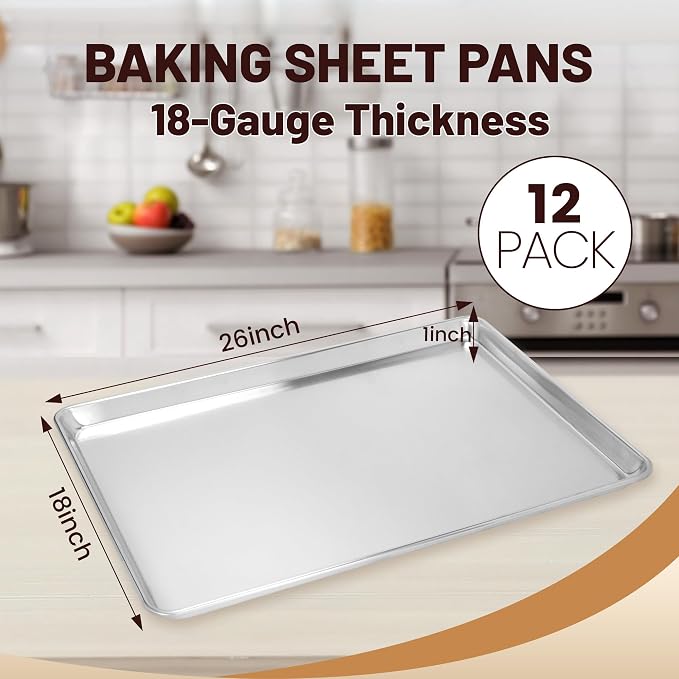 BIEAMA 12 Pack Full Size Baking Sheet Pan Aluminum Commercial Pan - Image 2