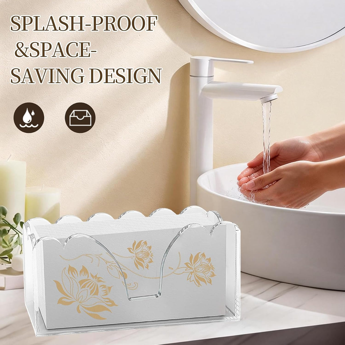 Acrylic Napkin Holder, Clear Scalloped Guest Towel Holder Tray for