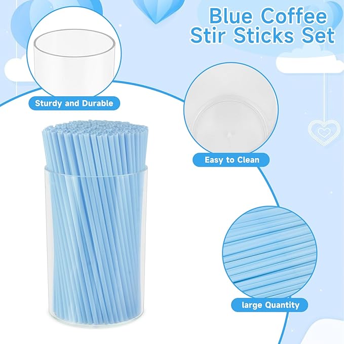500 Pcs Light Blue Coffee Stir Sticks Set 5x0.12 inch Cocktail Straws Acrylic - Image 3