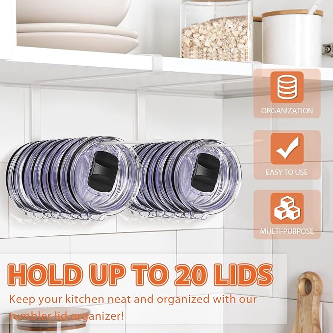 2 Pack Tumbler Lid Organizer, Horizontal Tumbler Lid Storage Hook to Hold Up 20 - Image 2
