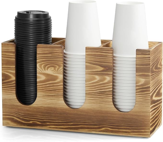 Wooden Coffee Cup and Lid Organizer by Unknown