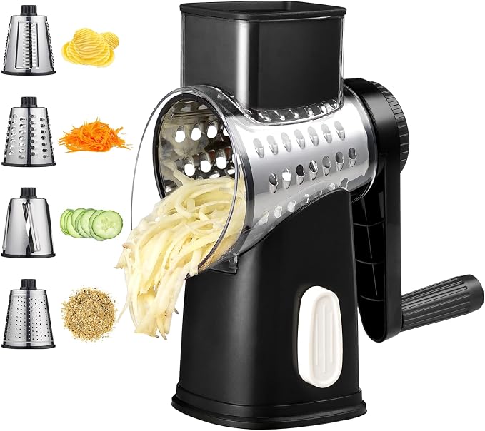 Rotary Cheese Grater with 4 Blades, Hand Crank Cheese Grater with Waffle Slicer by Unknown