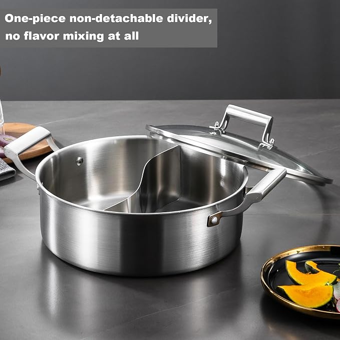 Delarlo 6.8QT Tri-Ply Stainless Steel Double-flavor Shabu Shabu Pot 12 inch - Image 8