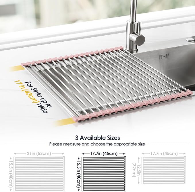 Tomorotec 17.7" x 15.5" Roll Up Dish Drying Rack Over Sink Drying Rack Sink - Image 4