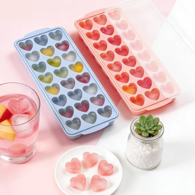 Heart Ice Cube Molds with Lid 2 Pcs Mini Heart Ice Cubes Tray - Image 3