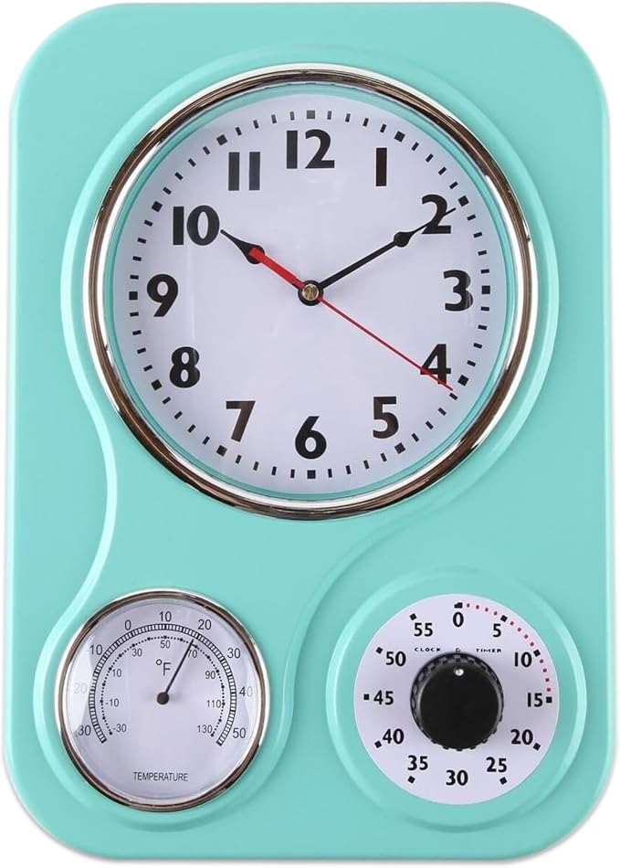 Lily's Home - 9.5 Inch x 12.5 Inch - Retro Kitchen Wall Clock, Vintage Wall by LilysHome
