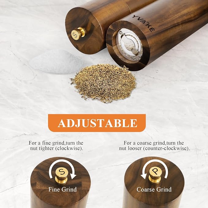 Wooden Salt and Pepper Grinder Set, 8 Inch Manual Salt and Pepper Mill - Image 3