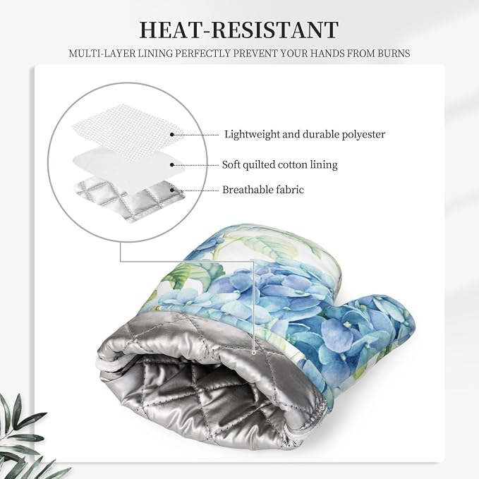 Blue Hydrangea Flowers Watercolor Oven Mitts Pot Holders Cooking Apron Set of 5 - Image 3