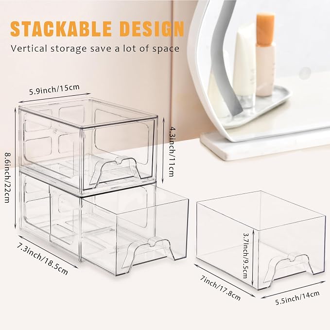 Stebopum 8 Pack Stackable Makeup Organizer, 4.4'' Tall Acrylic Bathroom Makeup - Image 2