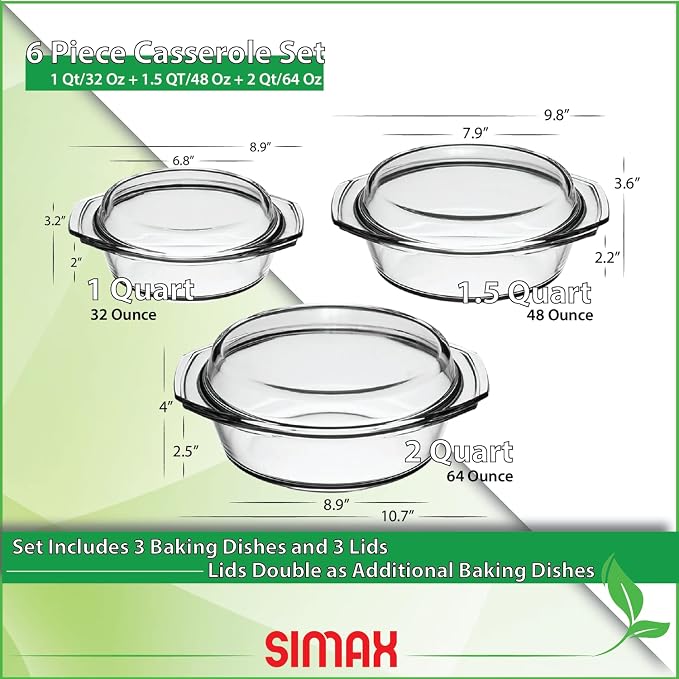Simax Casserole Dish Set with Lid, Round Glass Cookware, Borosilicate Glass - Image 2