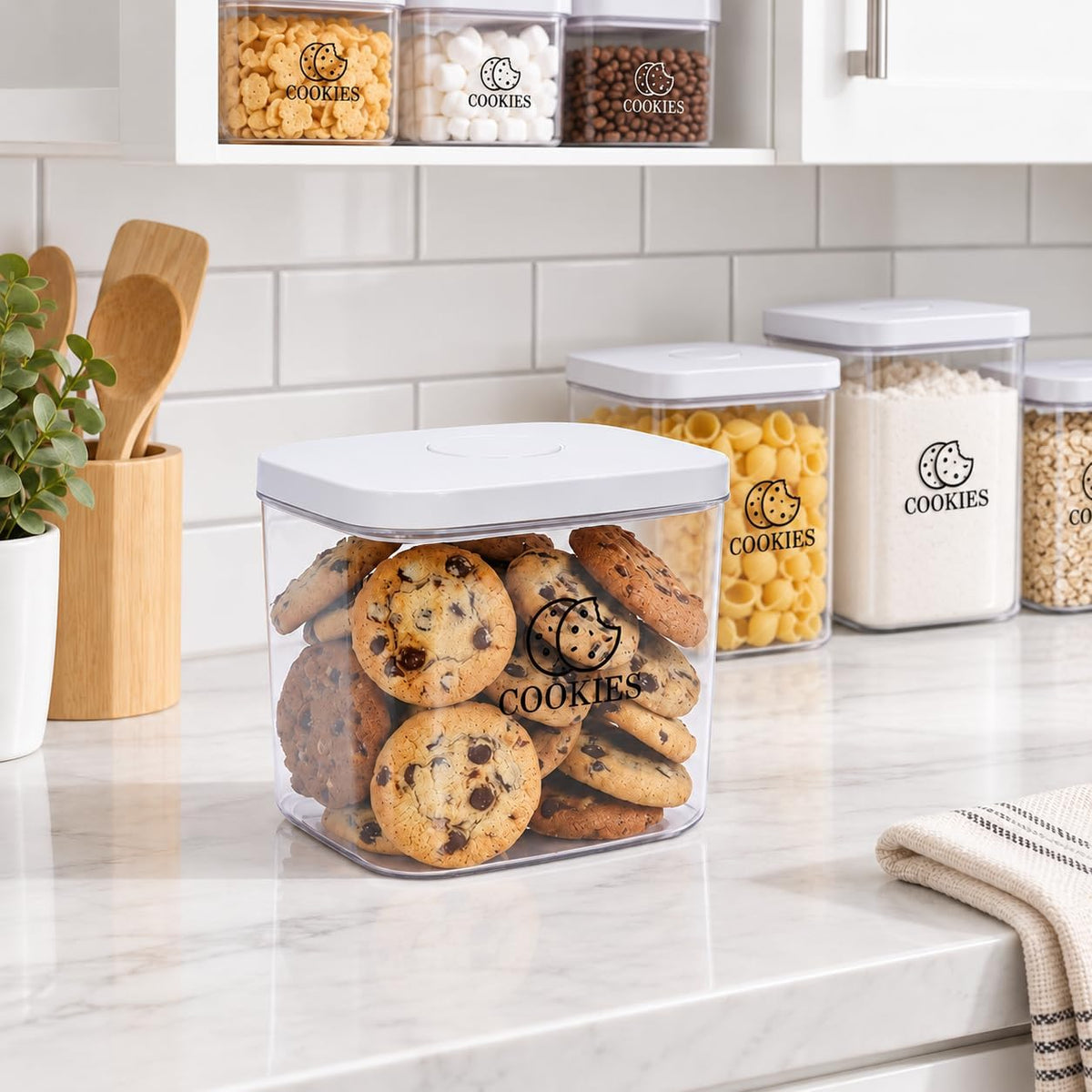 Cookie Jar with Airtight Lid,Bread Box for Kitchen Countertop,Time