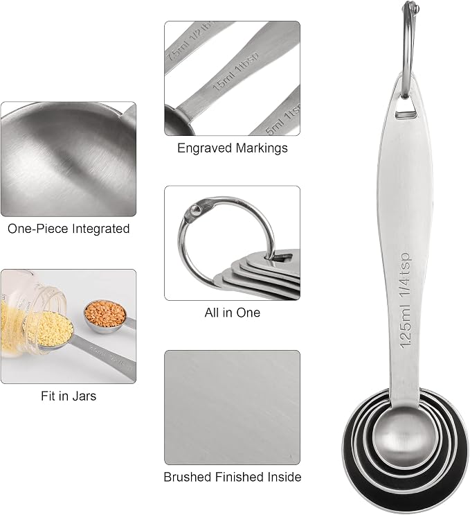 Measuring Cups and Spoons, 12 Piece Metric & US 18/8 Stainless Steel Measuring - Image 8