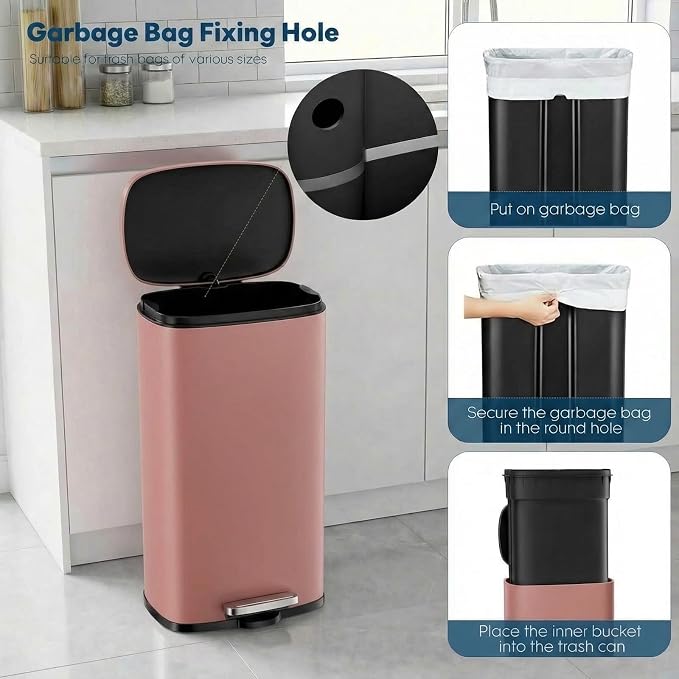 8 Gal Kitchen Trash Can, 30L Recycling or Garbage Bin, Brushed Stainless Steel - Image 6